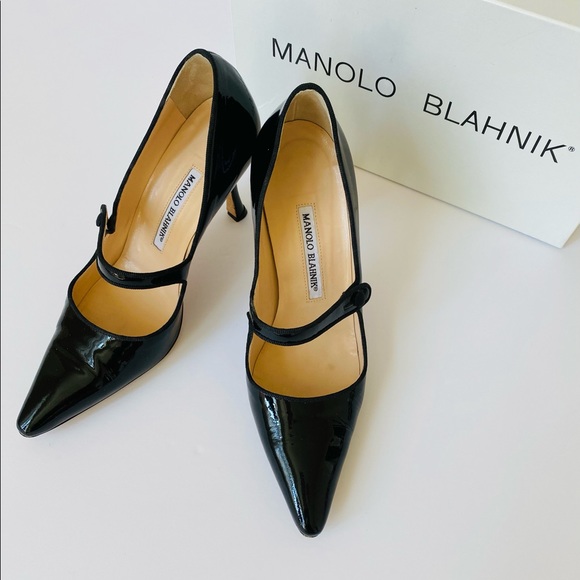 Manolo Blahnik Shoes - Manolo Blahnik Black Patent Leather Campari Heels
